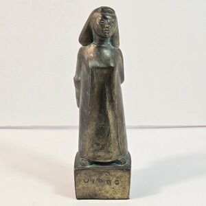 Vintage Fred Press Virgo Zodiac Statue 9.5" Bronze Patina MCM Sculpture Signed